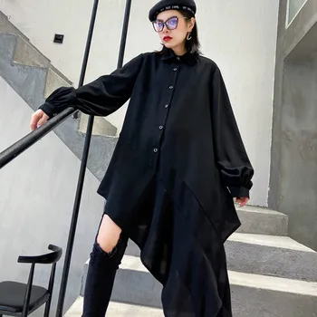 

All Match Asymmetric Chiffon Shirts Women Blouses Personality Irregular Women Tops and Blouse Long Sleeve Shirts LT992S30