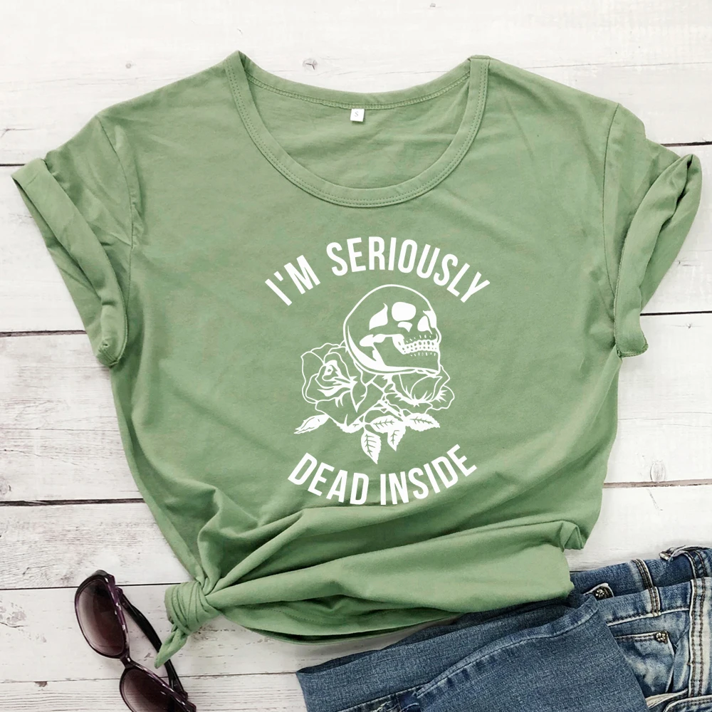 Футболка с принтом «I'M Dead Inside Skull»; Летняя Повседневная футболка с короткими рукавами и принтом в виде черепа; стильная футболка в стиле Харадзюку С гранж; модные топы; Camisetas