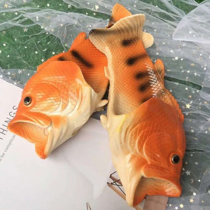 Orange summer runwar shoes fish slippers flip flops unisex beach slippers men slides light man's funny slippers - Цвет: Orange