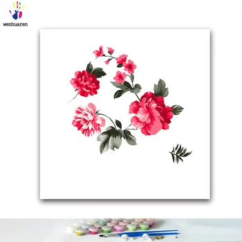 

DIY colorings pictures by numbers with colors Silk wedding peony picture drawing painting by numbers framed Home