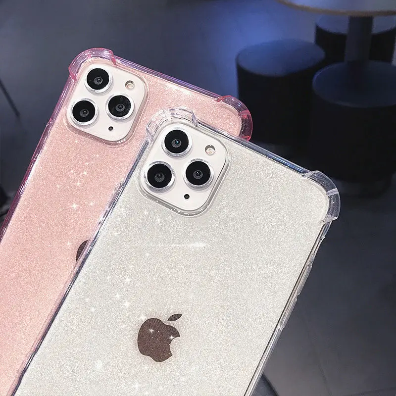 Противоударный блестящий чехол для телефона iPhone 11 11Pro Max X XR XS Max 8 7 6 6S Plus прозрачный мягкий чехол из ТПУ