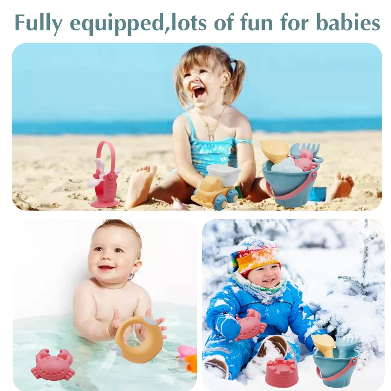 Baby Beach Game Toy Children Sandbox Toys Silicone Soft Sand Beach Set Kit Toys for Beach Play Sand Water Play Cart 4
