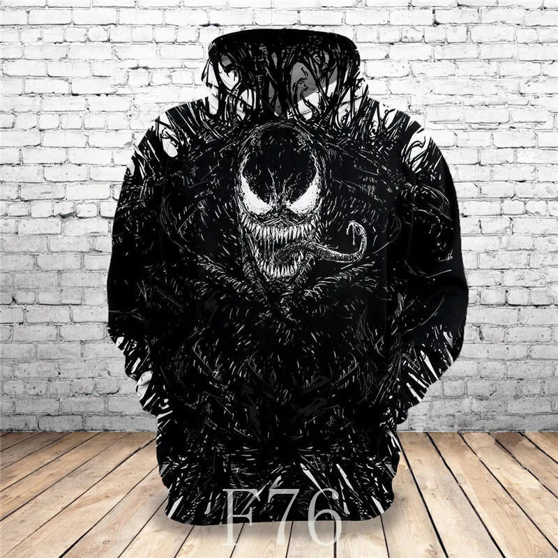  2019 Hot New Sweatshirt Customize Design Venom 3D Printed Hoodies Unique Pullovers Tops Men Clothin