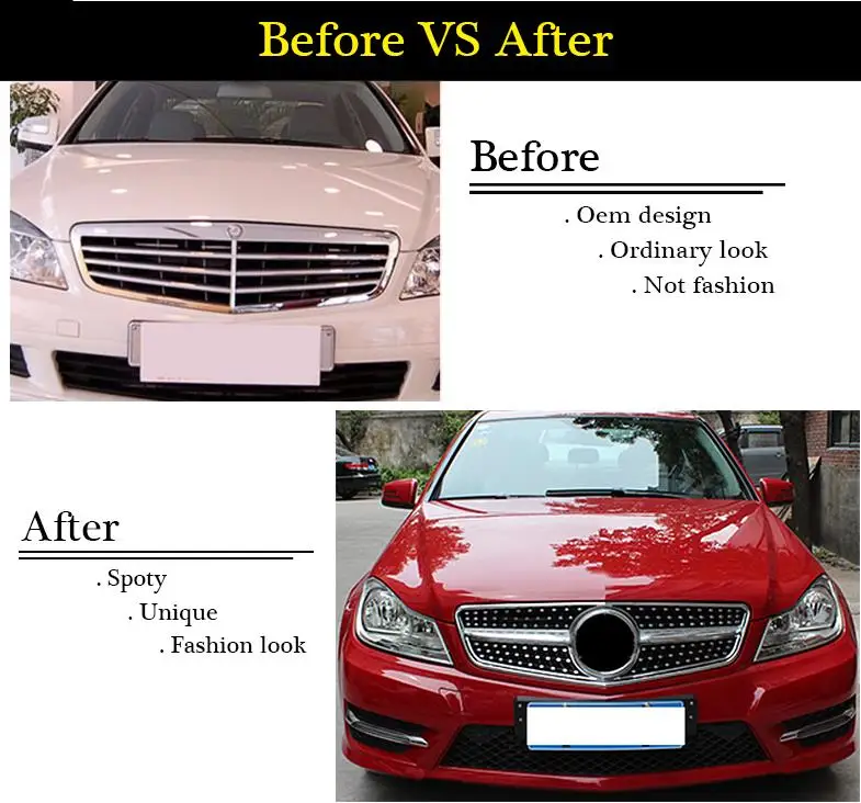 Передняя решетка в алмазном стиле для Mercedes Benz C Class W204 C180 C200 C300 C250 C350 2008-14 Авто Наружное украшение с эмблемой