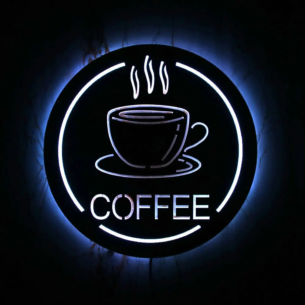 Coffee Station Shop LED Lighting Sign Wall Mirror Home Decor Cafe House