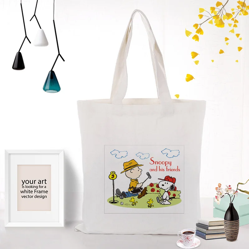 SNOOPY154 Милый мультфильм собака хозяйственная сумка Холщовая Сумка на заказ Печать текстовый логотип DIY ежедневное использование экологическая многоразовая утилизация сумки - Цвет: SNOOPY154