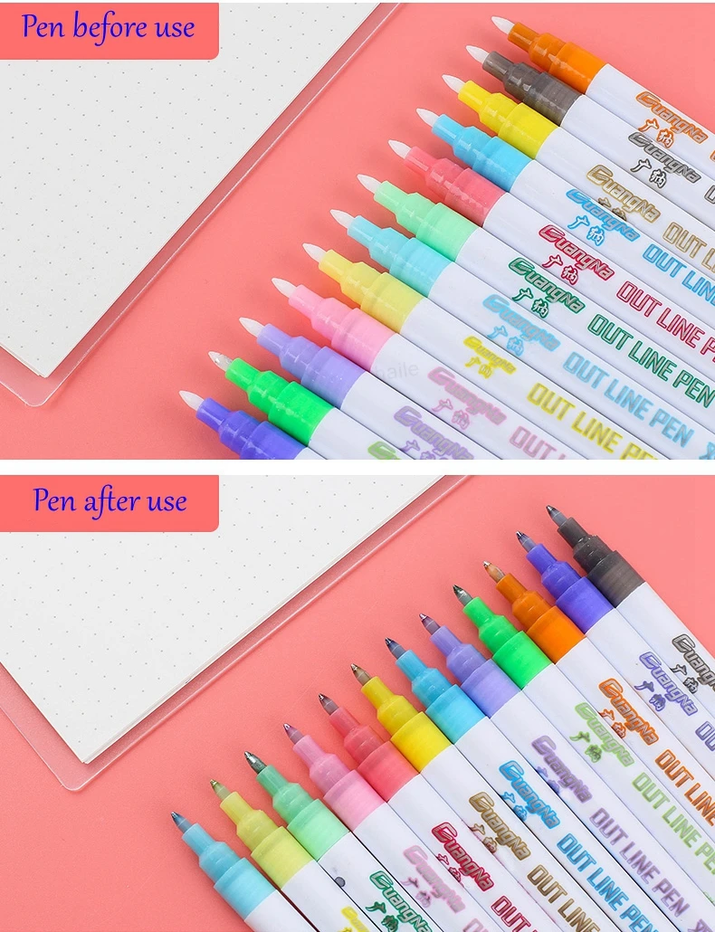 Haile 12 Farbe 0,7mm Dreamline Doppel Linien Kontur Kunst Marker Stift Highlighter Skizzieren Tagebuch Scrapbooking Kinder Weihnachten Geschenk – Detail 13