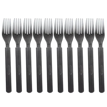 

100pcs Disposable Tableware Spoon Fork Plastic Thickened Forks Long Handle Premium Spoon Fork for Home Resturant (Black)