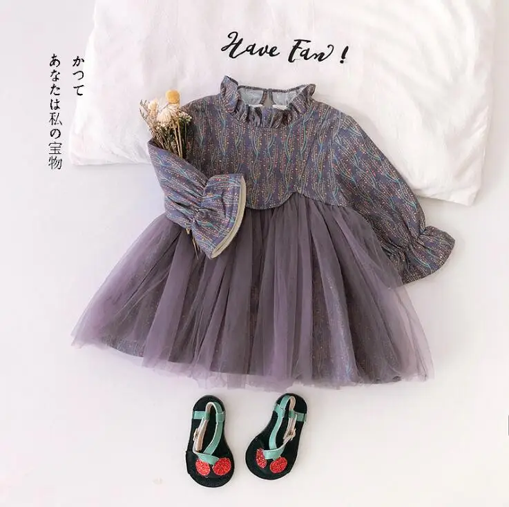 ; плотное платье с принтом для девочек; модные зимние хлопковые платья для девочек 1-6 лет; HH805 - Цвет: Лаванда