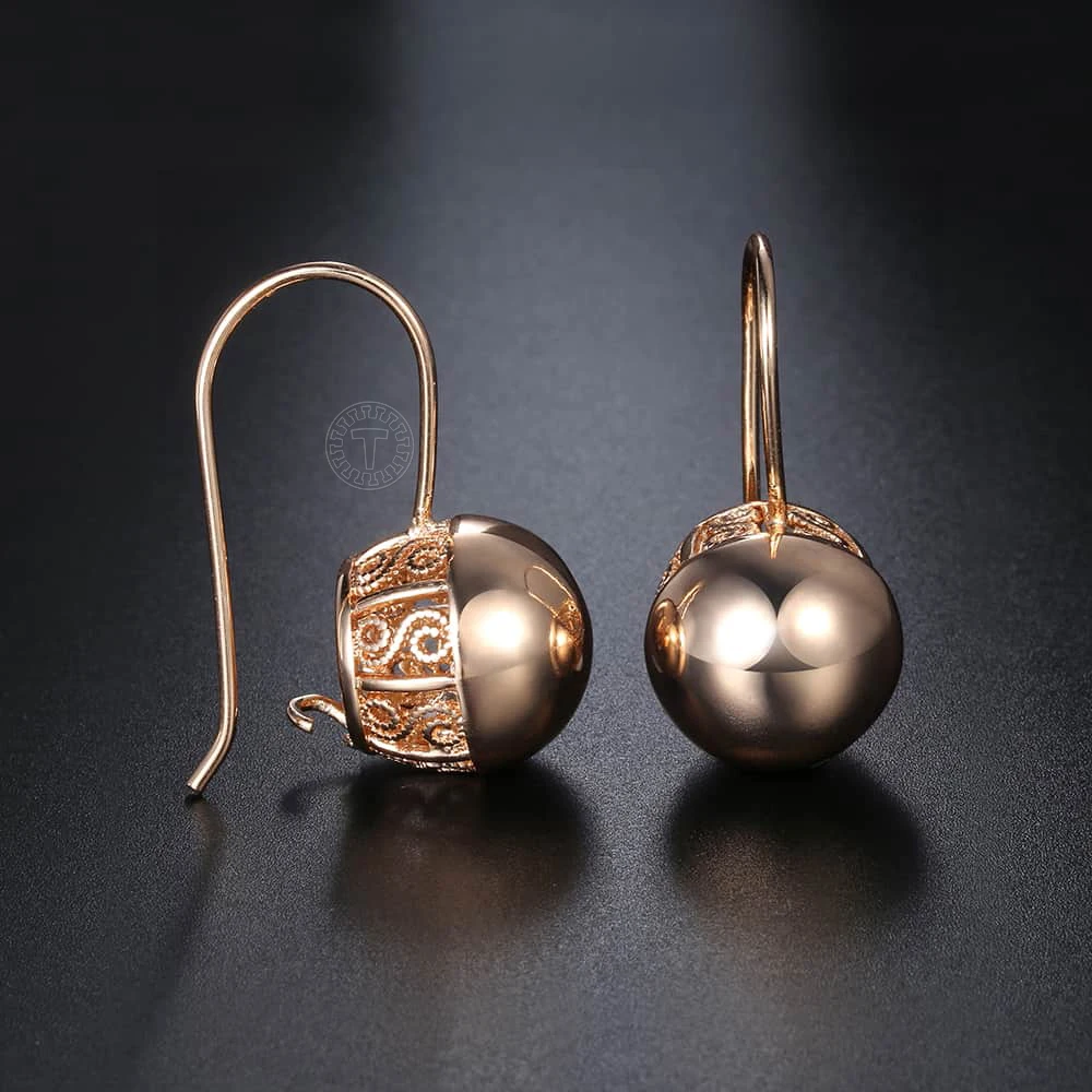 Cut Out Ball Zircon Dangle Earrings for Women Girls 585 Rose Gold Color Wedding Party Jewelry Gifts dangle earrings,drop earrings,pendant earrings,long earrings