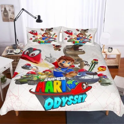 3D Super Mario Bros Комплект постельного белья Детский милый мультяшный персонаж Печатный пододеяльник набор постельного белья Постельное белье Твин Полный Королева Король