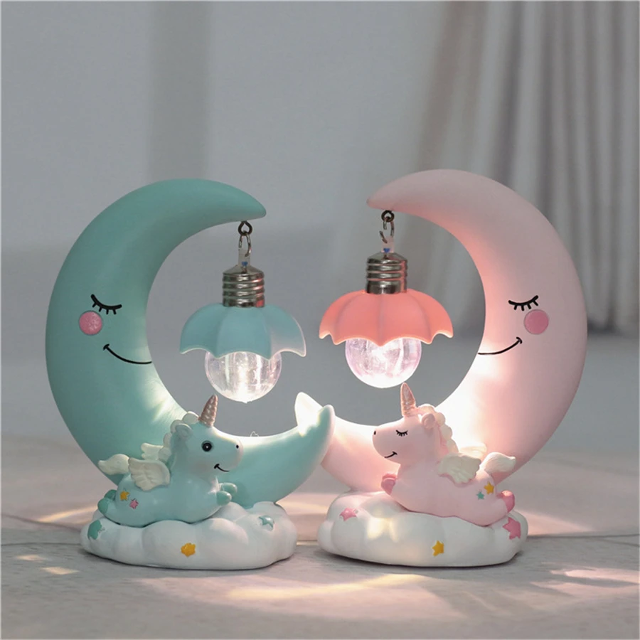  Moon Unicorn Cartoon Baby Nursery Lamp LED Night Light resin Breathing for Children Kid Girl Toy Ch - 4000064350797
