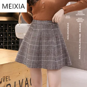 

S-2xl Autumn High Waist Tutu Skirt For Women 2020 Korean Winter Woolen Plaid Skirts Grils Plus Size Mini Skirts Women Jupe Femme