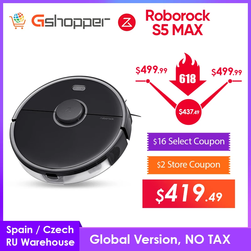 Gshopper Roborock S5 Max Robot Vacuum Cleaner S5max cordless for home upgrade of S50 S55 collect pet hairs|Vacuum Cleaners| - AliExpress
