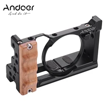 Andoer هيكل قفصي الشكل للكاميرا لسوني RX100 VI/السابع مع الحذاء البارد جبل 1/4 برغي قبضة خشبية تسجيل الدخول كاميرات التصوير الملحقات