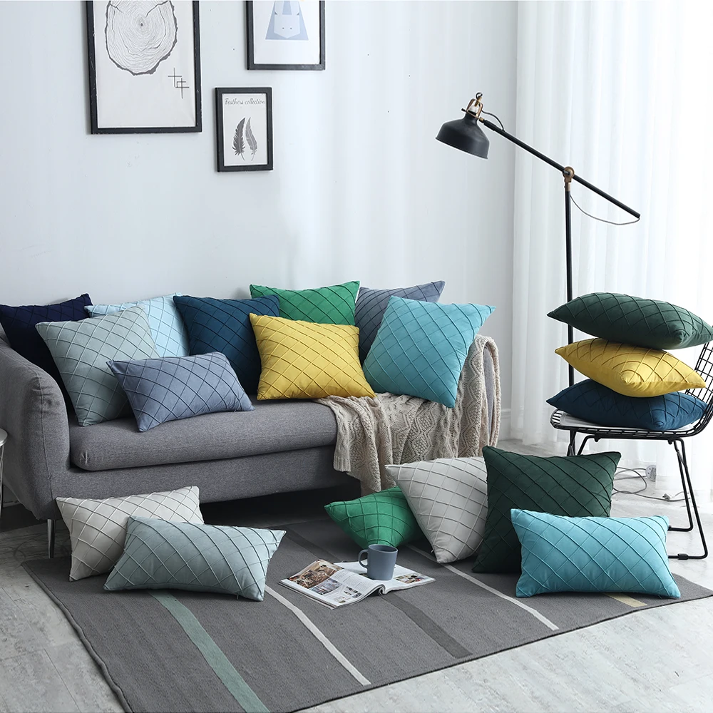 

45x45cm Nordic Pillow Cover Suede Checker Cushion Cover Decorative Pillowcases For Seat Home Decorative