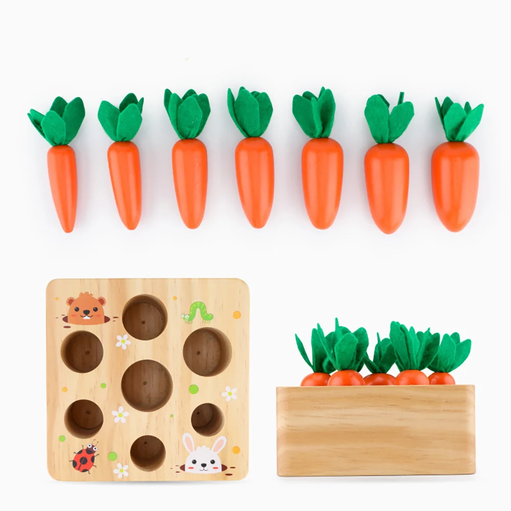 Wooden Toys Baby Montessori Toy Set Pulling Carrot Shape Matching Size Cognition Educational ToysBaby | Игрушки и хобби
