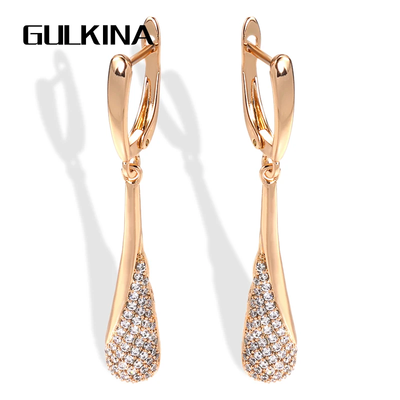 

Gulkina Fine Earing Fashion Jewelry 2021 Long Tassel Dangle Earrings 585 Rose Gold Natural Zircon Women Wedding Earrings Jewelry