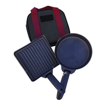 

2pcs Tool Hiking Pot Camping Cookware With Pouch Detachable Frying Pans Set Iron Steak Picnic Portable Outdoor Non Stick BBQ