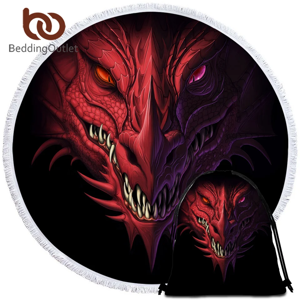 

BeddingOutlet Red Dragon Beach Towel Round Head of Angry Microfiber Towel 3D Playa Toalla Demon Game Teen Beach Mat Dropship 150