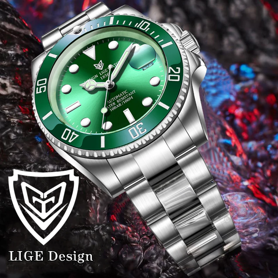 

LIGE Design Men Mechanical Watch Top Brand Luxury Automatic Watch Sport Stainless Steel Waterproof Watch Men Relogio Masculino