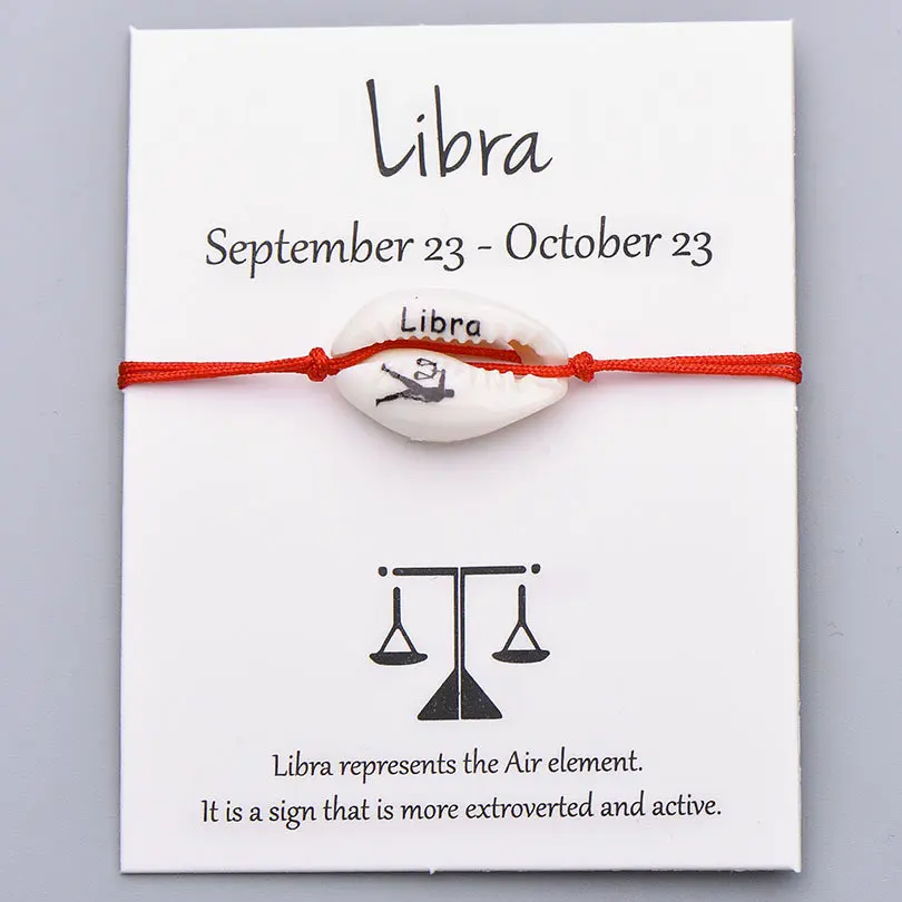 Libra Pipitree натуральный корпус созвездий 12 знаков зодиака браслет желать подарок красная нить на удачу браслеты с подвесками для женщин мужчин детские ювелирные изделия - Окраска металла: Libra