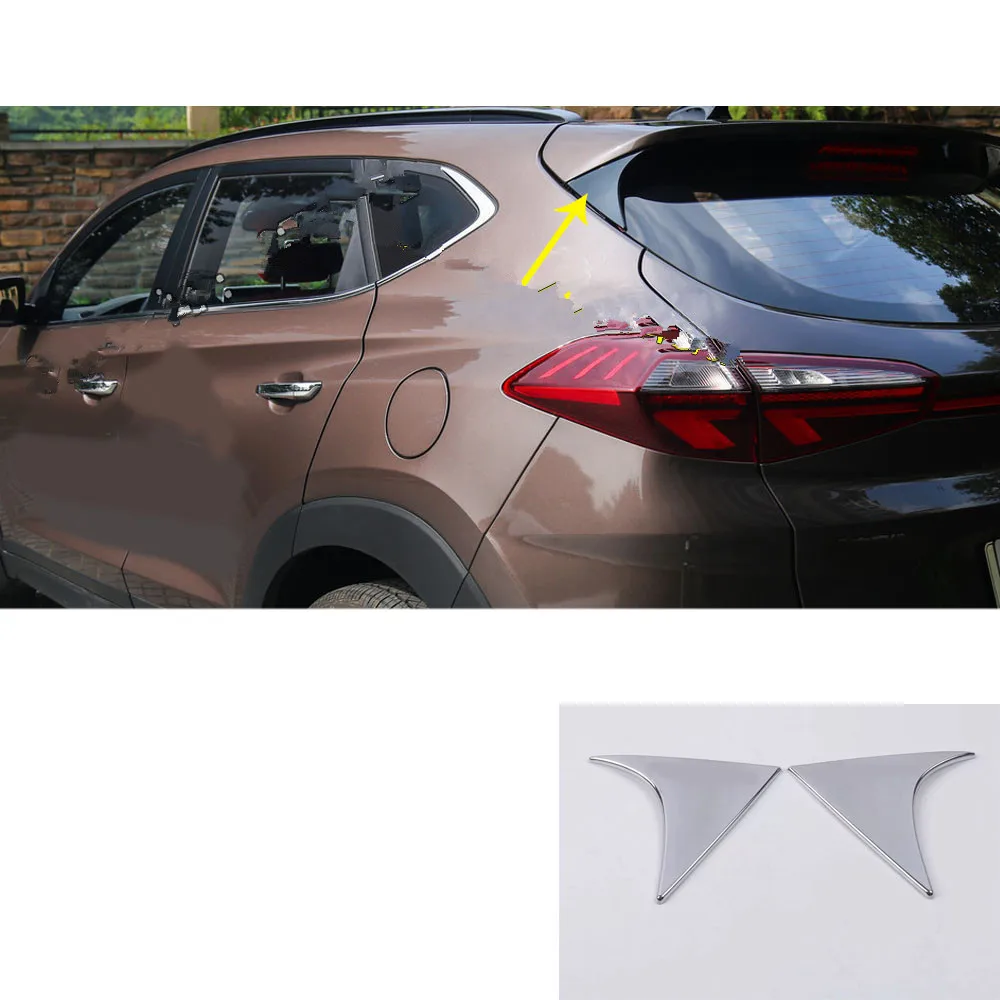 

Car Body Chrome ABS Rear Tail Spoiler Side Triangle Molding Window Bezel Trim Sticks 2pcs For Hyundai Tucson 2019 2020