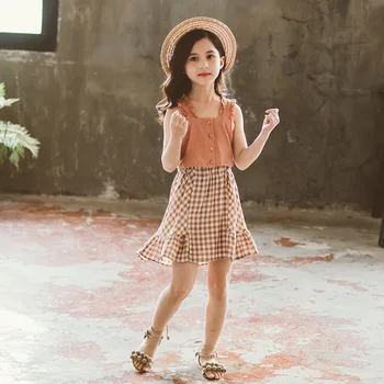 

Baby Girls Clothing Sleeveless Crop Tops + Plaid Ruffles Skirt 3 4 6 7 8 9 Years Girls Outfits Summer Fashion Kids Clothes Sets
