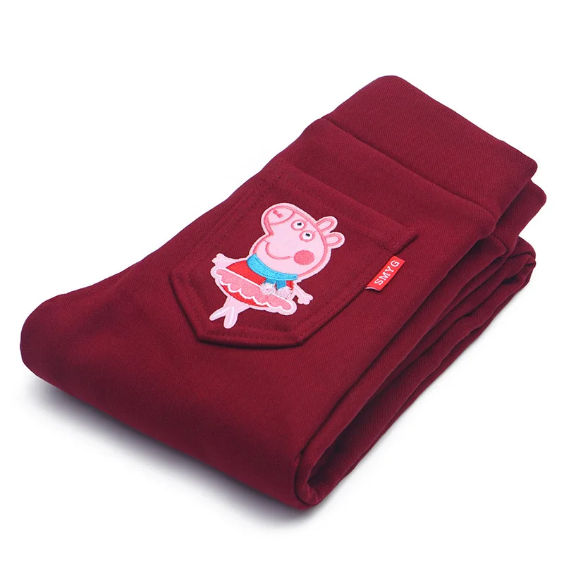 Girls Autumn Winter Leggings Kids Pants with Fleece Children Warm Trousers Velvet Thickening Stretchy Leggings for Girls - Цвет: red 4   pig