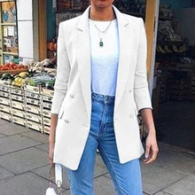 Женский блейзер, костюм, куртки, длинные однотонные пальто, Офисная Женская куртка с отложным воротником, Повседневная Женская приталенная верхняя одежда, пальто