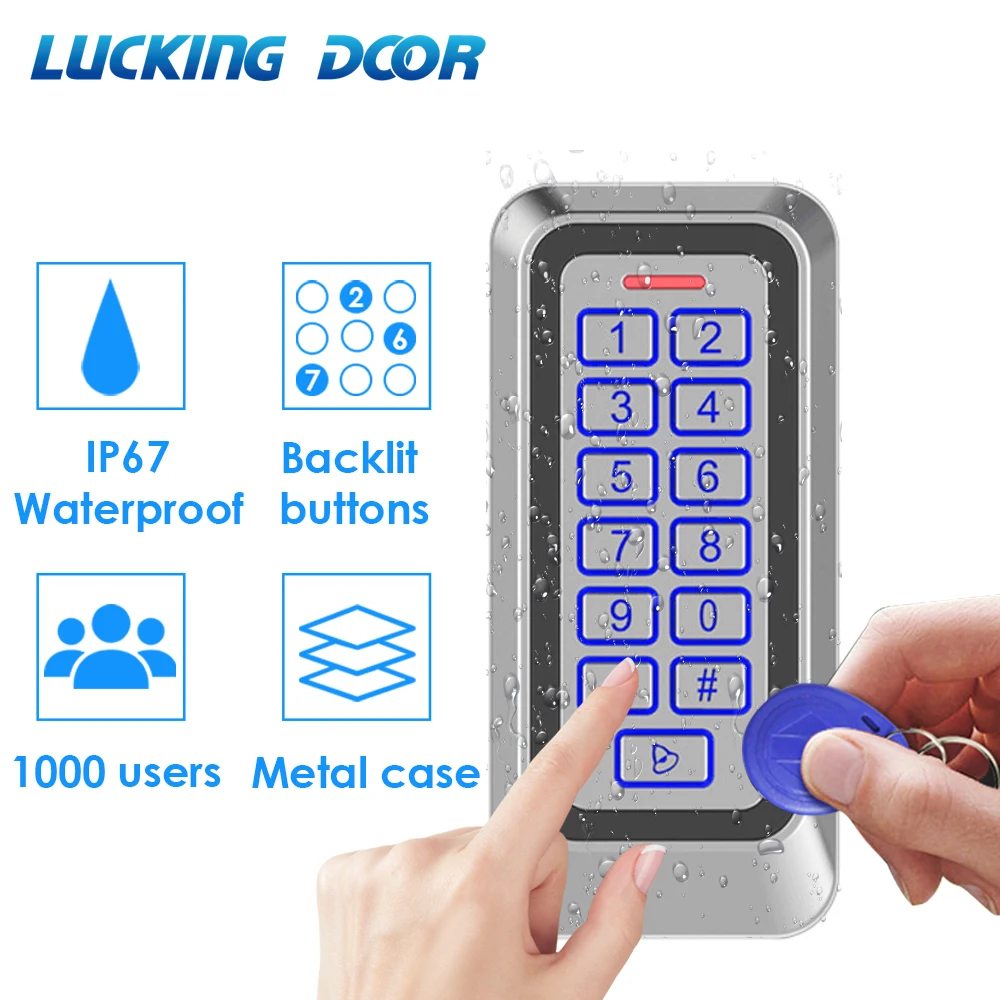 IP67 Waterproof Backlight RFID Metal Door Access Control Reader Keypad 1000 Users 125KHz EM Card door opener