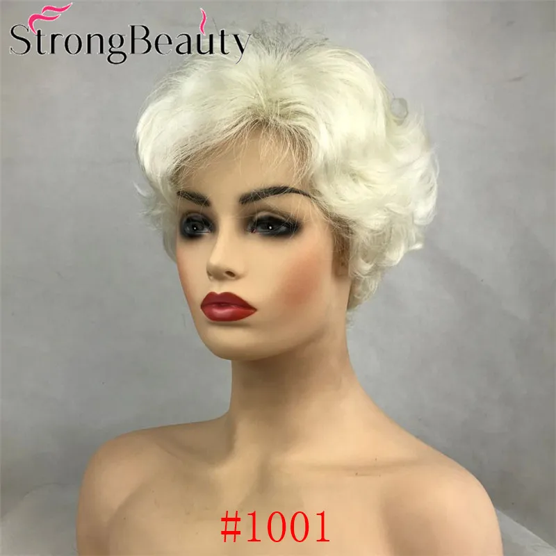 StrongBeauty короткий кудрявый парик из синтетических волос натуральный черный/коричневый/серебристо-серый парики для женщин 6 цветов на выбор