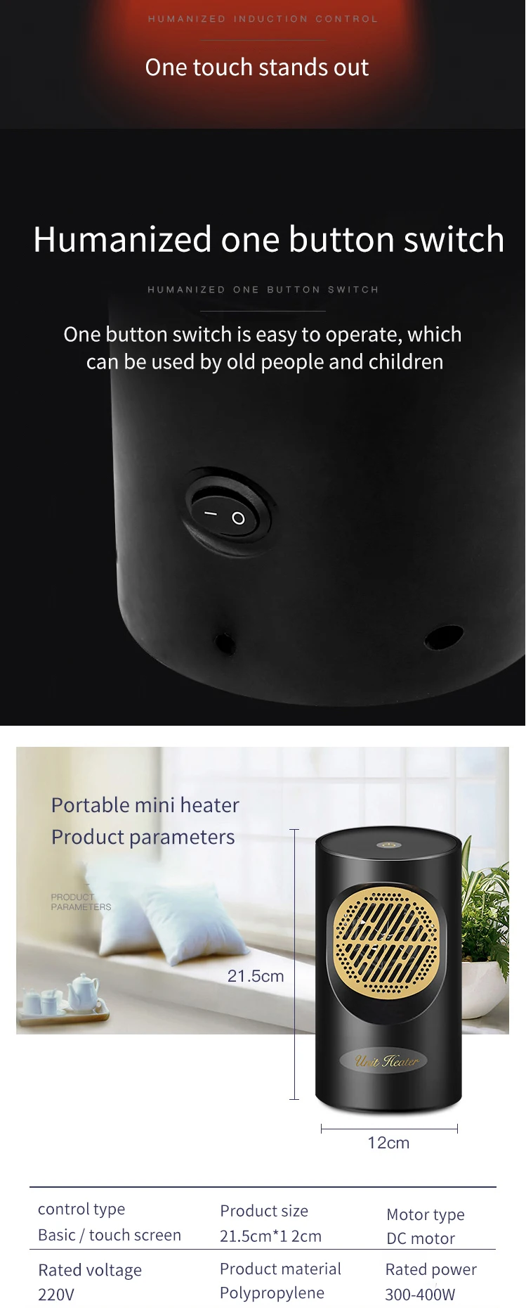 Household Mini Heater Heater Heating Cooling Dual-use Heating Fan Student Dormitory Drying Hand Small 300W
