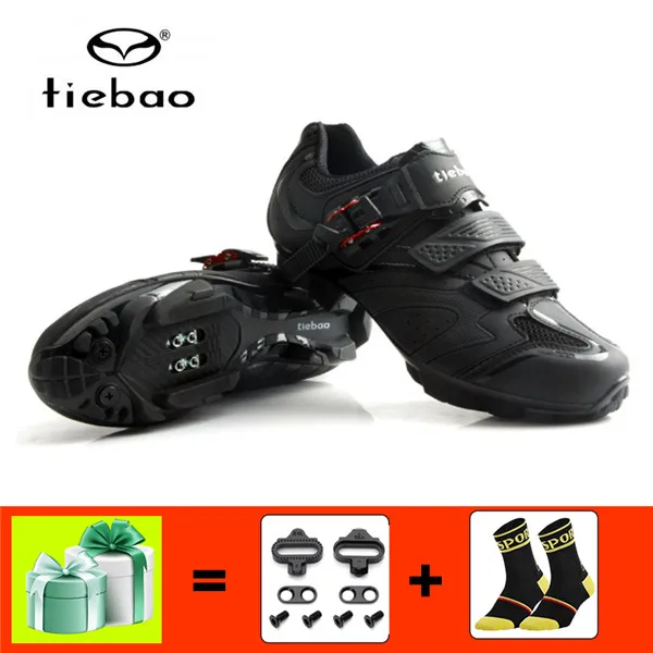 1413 black with gift TIEBAO, обувь для велоспорта, мужские кроссовки для велоспорта, Мужская дышащая обувь для велоспорта, mtb, самоблокирующиеся спортивные кроссовки для горного велосипеда - Цвет: 1413 black with gift