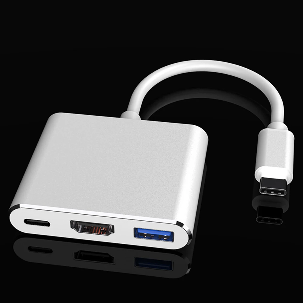 3 в 1 портативный type-C штекер к HDMI USB 3,0 Женский Кабельный адаптер-переходник шнур