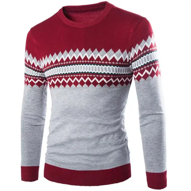 Новинка, осенне-зимний пуловер с круглым вырезом, мужской облегающий Вязанный свитер, свитер для мужчин, мужские свитера, осенняя Вязанная одежда - Цвет: Красный