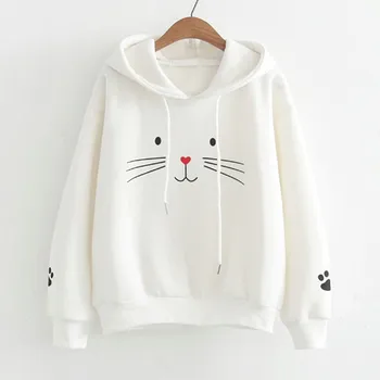 

Fashion Women Girls Sweatshirt Hoodies Hooded Pullover Tops Cute Cat Printing Long Sleeve Plus Size Casual Loose