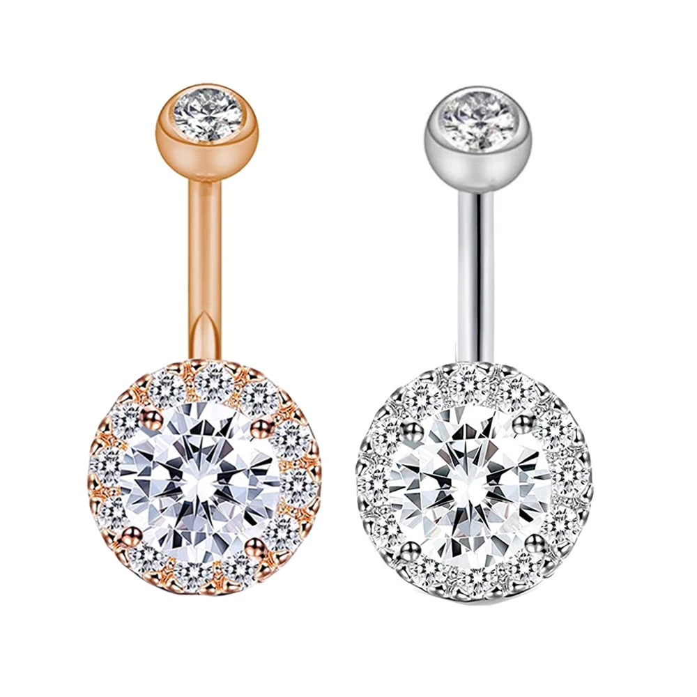 

TIANCIFBYJS 50pcs Belly Button Ring Clear CZ Stainless 14G Navel Banana Rose Gold Ear Bar Tragus Earring Piercing For Women Girl