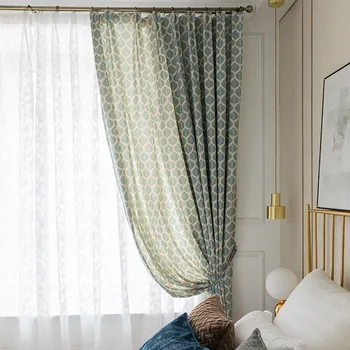 

Blue Modern Simple Polyester Curtain for Living Room Cotton Printing Leaf Boy Curtain Cloth Curtains for Bedroom Fabric Curtain