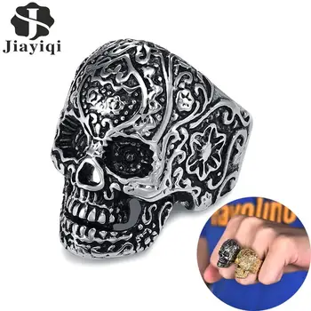 

Men's Ring Stainless Steel Punk Skull Motorcycle Biker Flowers Skeleton Ghost Finger Rings 2020 New Gothic Trendy Jewelry Gift