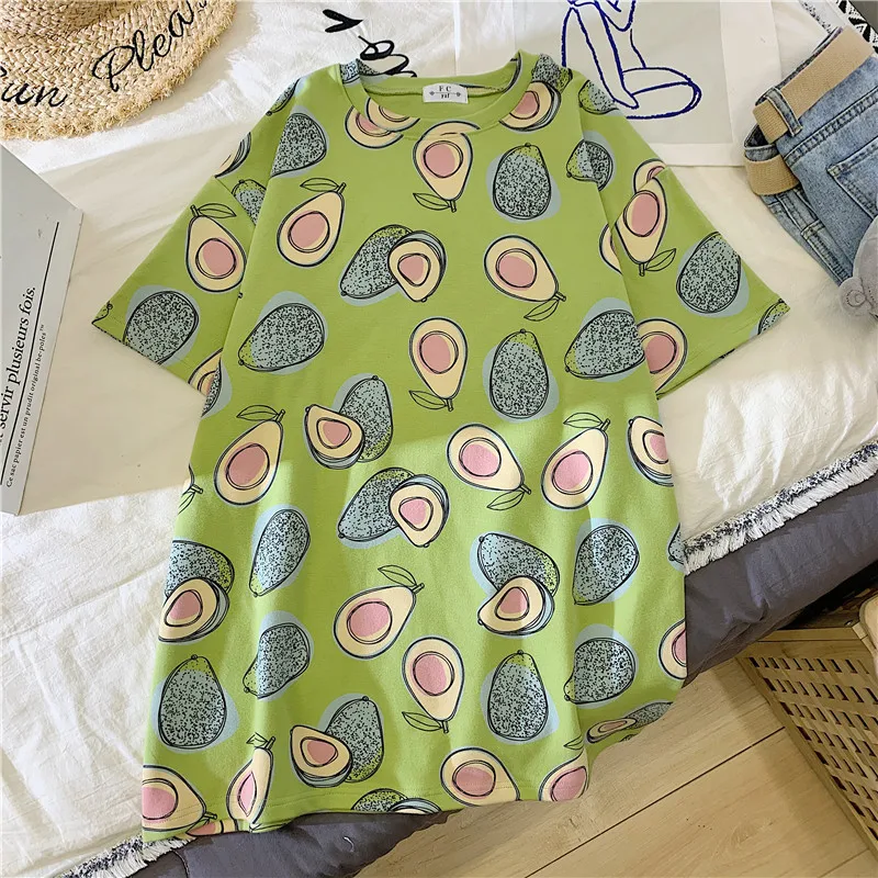 GCAROL 2020 Spring Summer Women Cartoon T-shirt Oversized Graphic Stripes Graffiti Long Tees Multi-design harajuku Tops