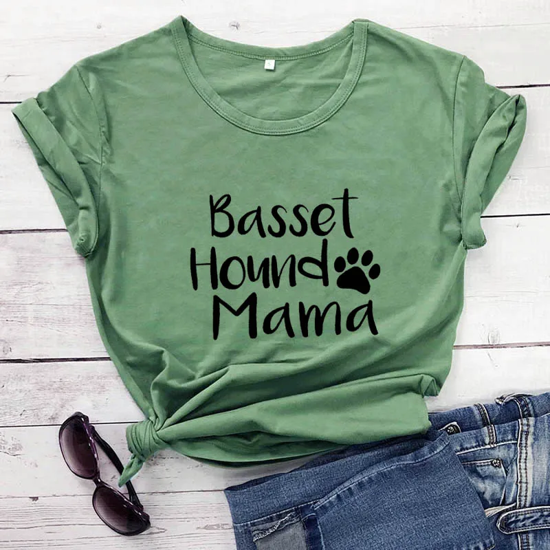 olive-black text Basset Hound Mama, Новое поступление, женская летняя забавная Повседневная футболка из хлопка, футболка для мамы и собаки, подарок для любимой собаки - Цвет: olive-black text