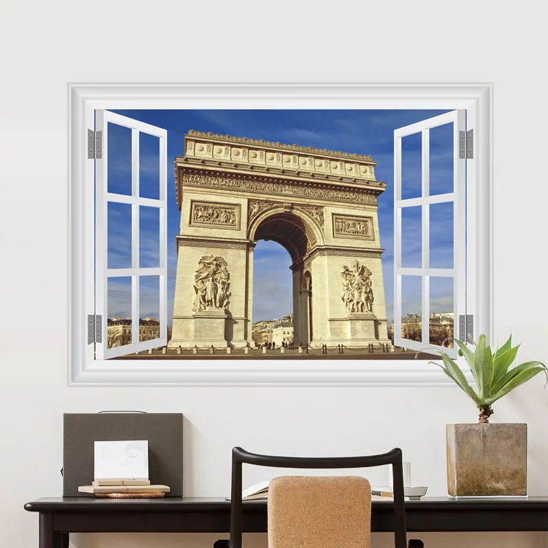 ZY14191 стиль 3D Париж дуга Триумфальная модель окно спальня настенное украшение, настенное наклейки на стену