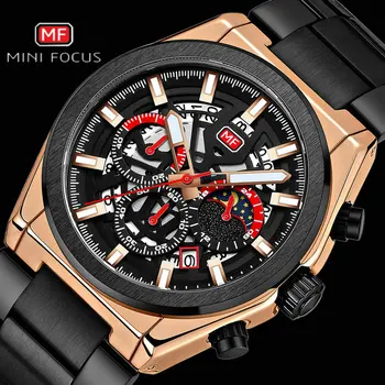 

MINIFOCUS Army Aviator Men's Quartz Wrist Watch Luxury Sport Multifunction Watches Men Cool Black Mental Belt Clock Waterproof