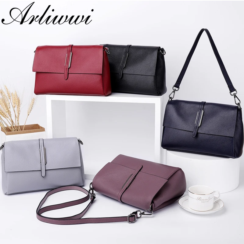 Arliwwi Designer Echte Koe Lederen Dame Flap Messenger Bags Zacht Echt Functionele Schouder Handtassen Nieuwe