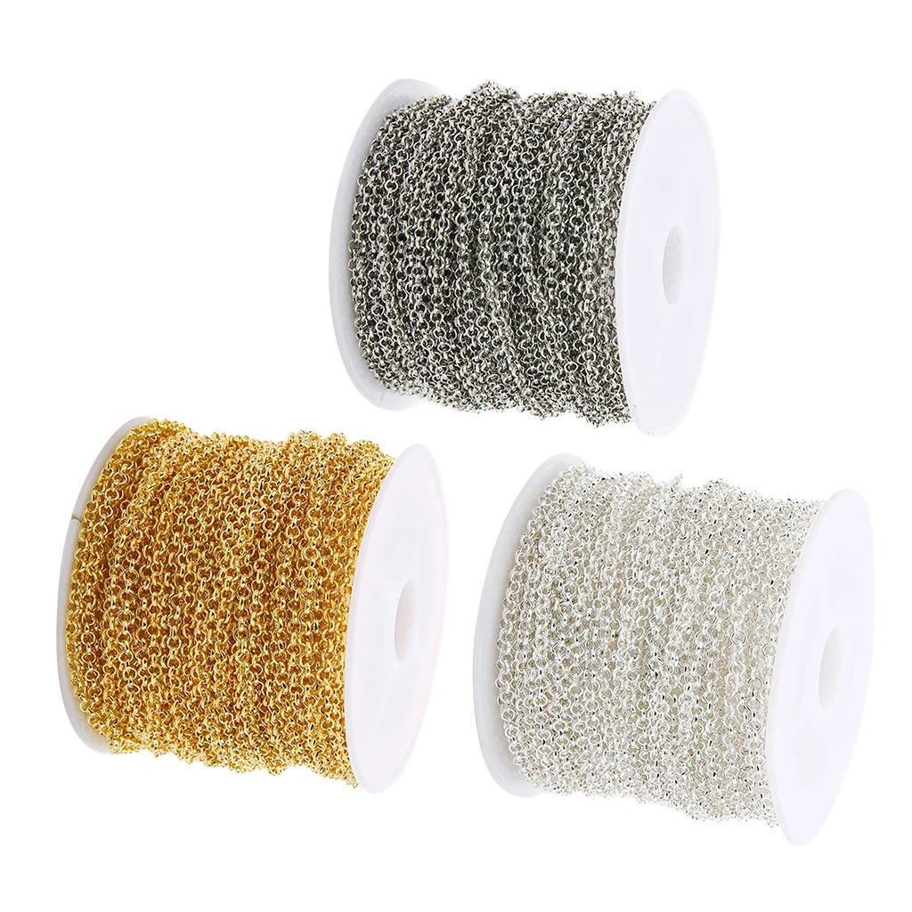 90 Feet silver colorwhite Gold silver color 2mm Cable O Chain Spool Bulk for Craft DIY Jewelry Making Necklace Bracelet Extender Chain Roll