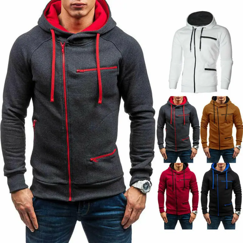 UK Men Autumn Winter Hoodie Sweatshirt Gym Jacket Hooded Zip Up Pullover Jumper Coat Outwear