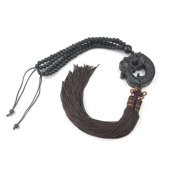 

1x Car Pendant Ebony Wood Carving Chinese Fengshui Dragon Sculpture Prayer Beads