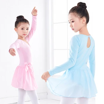 

children mesh Ballet gymnastics dress girls long sleeve Ballet dance leotard skirt