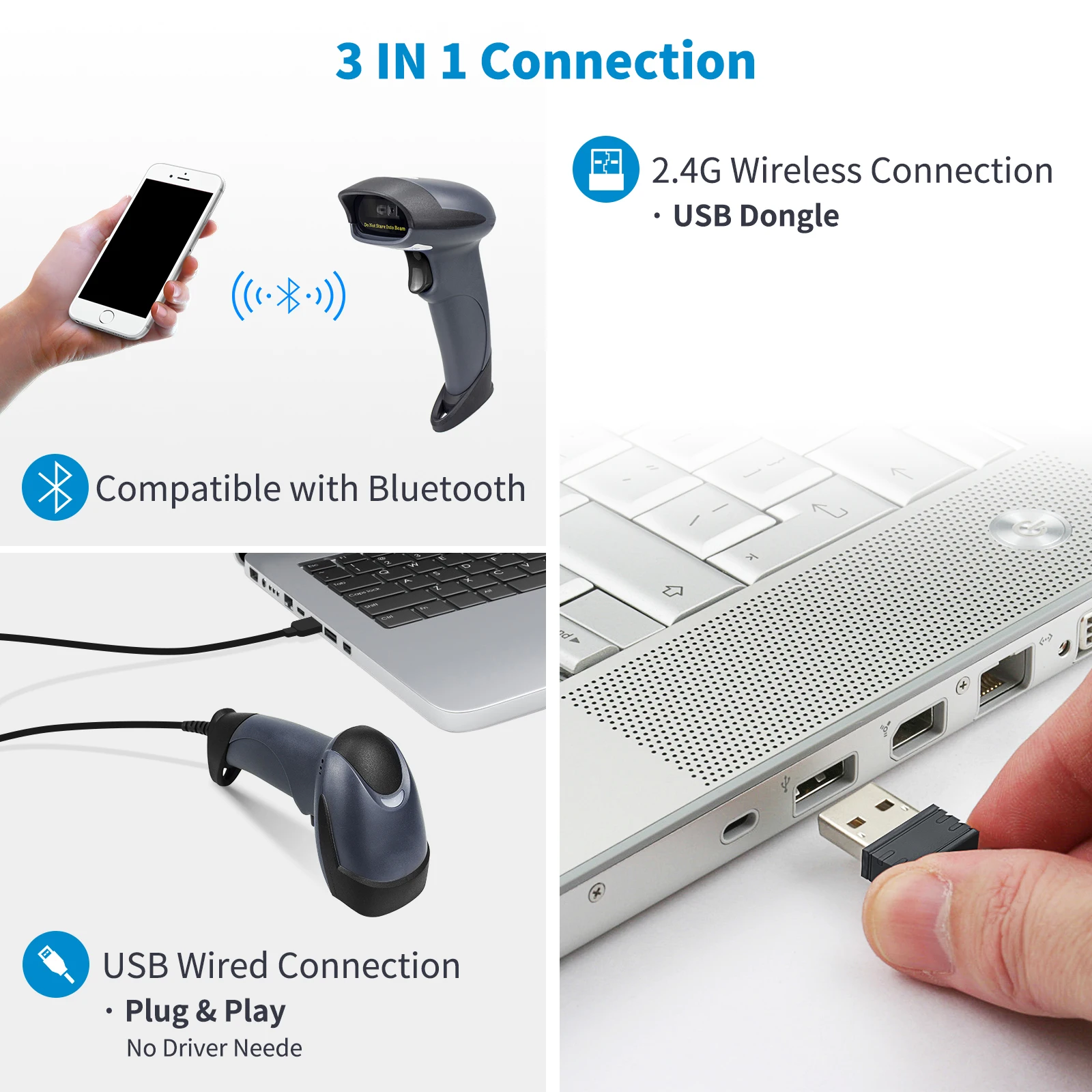 RADALL 1D/2D QR Wireless Bluetooth Barcode Scanner Data Matrix PDF 417 for Inventory POS Terminal PC MAC